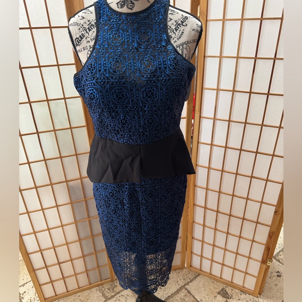 NWT Bariano AU Black & Cobalt Blue Cocktail Dress Size 6